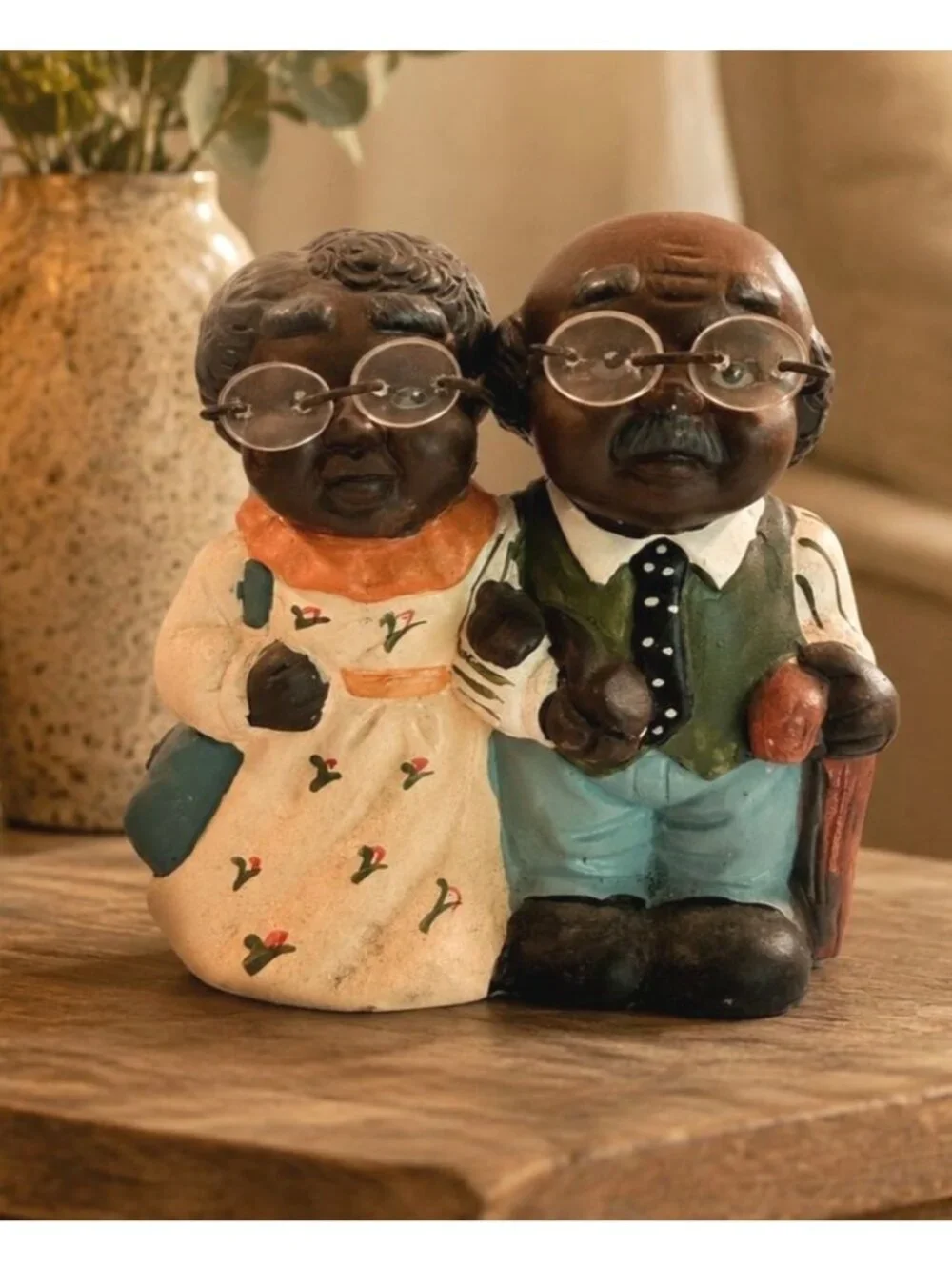 Vintage African American Elderly Couple Cute Old People Man Woman Figurine